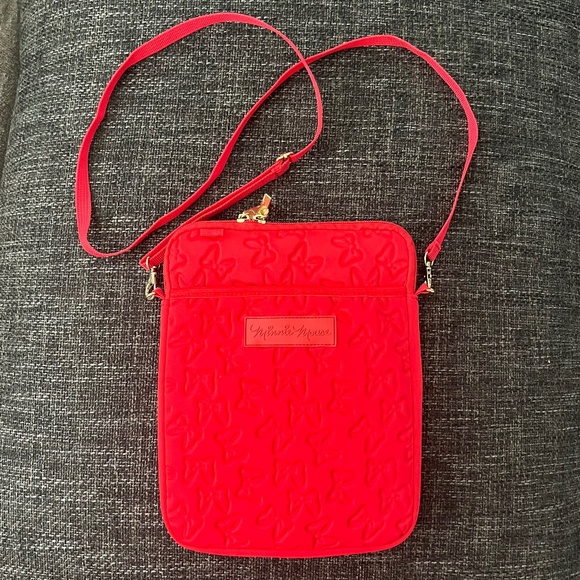 Disney Parks Minnie Mouse D-Tech Red Bow Embossed 11" Tablet Crossbody Purse Bag - Picture 1 of 14